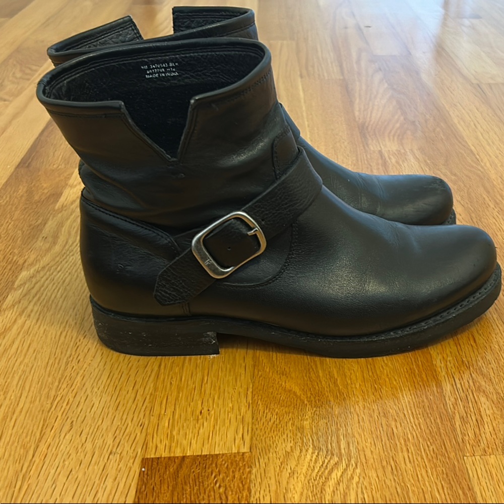 FRYE Veronica Ankle Black Boots with Buckle